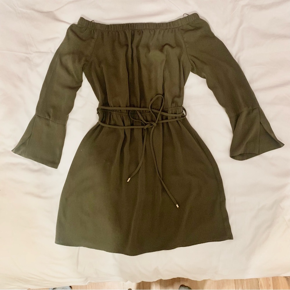 Elegant Khaki Off-Shoulder Princess Dress | Resort Chic | Coastal Luxe Style